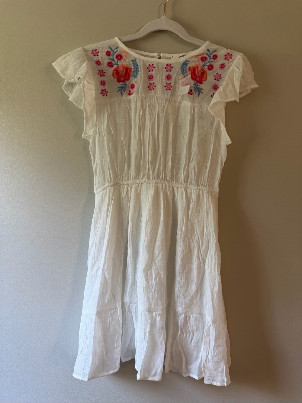Mine-Anthro- White Dress with Multicolor Floral Embroidery